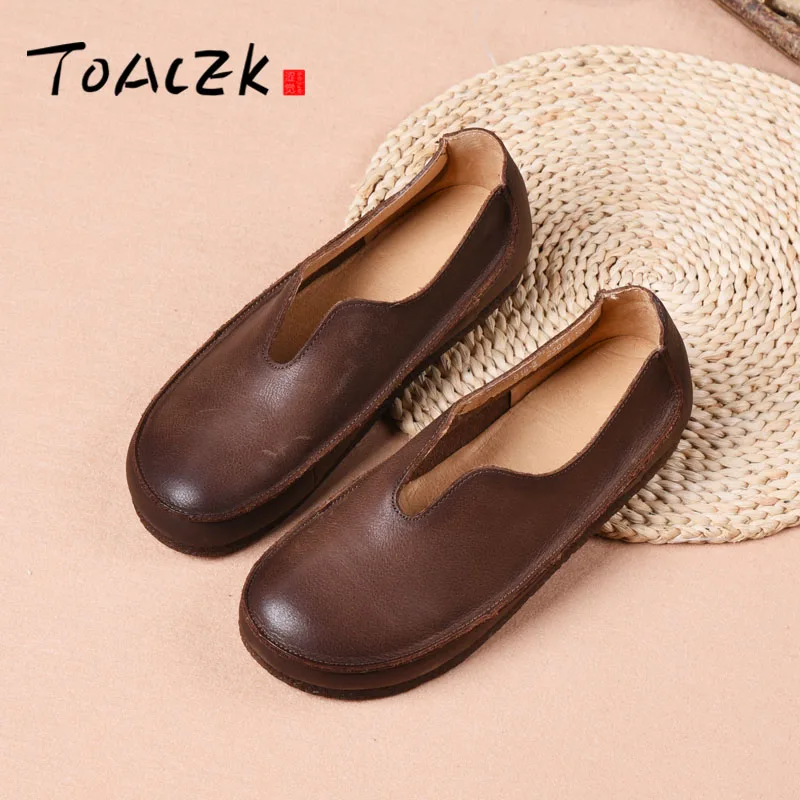 

Vintage national style simple leather flat-soled lazy shoes, casual soft-soled women's singles shoes