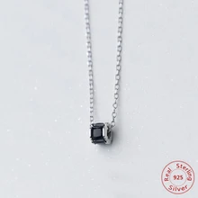 Настоящее серебро 925 проба черный/белый циркон круглый кулон Цепочки и ожерелья для Для женщин женские стерлингового серебра-ювелирные цепочки