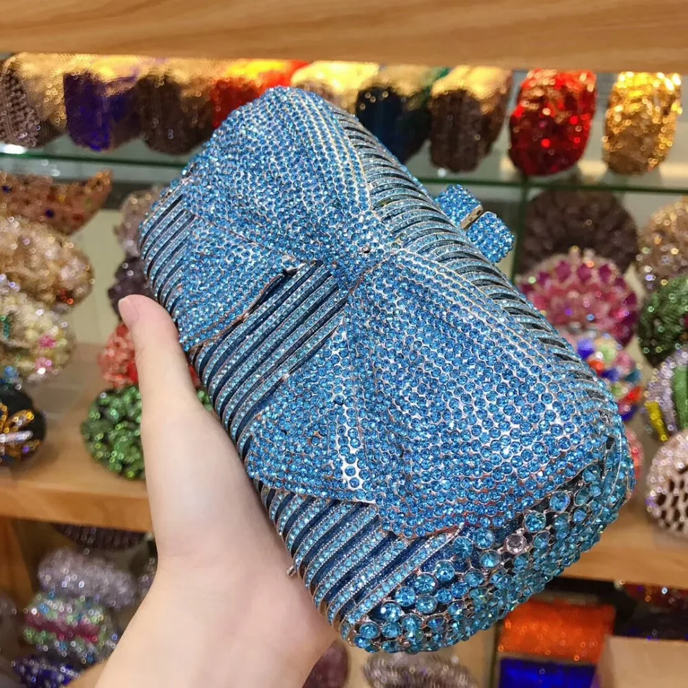 Красные/синие бриллиантовые металлические сумочки и Minaudiere женские открытые с