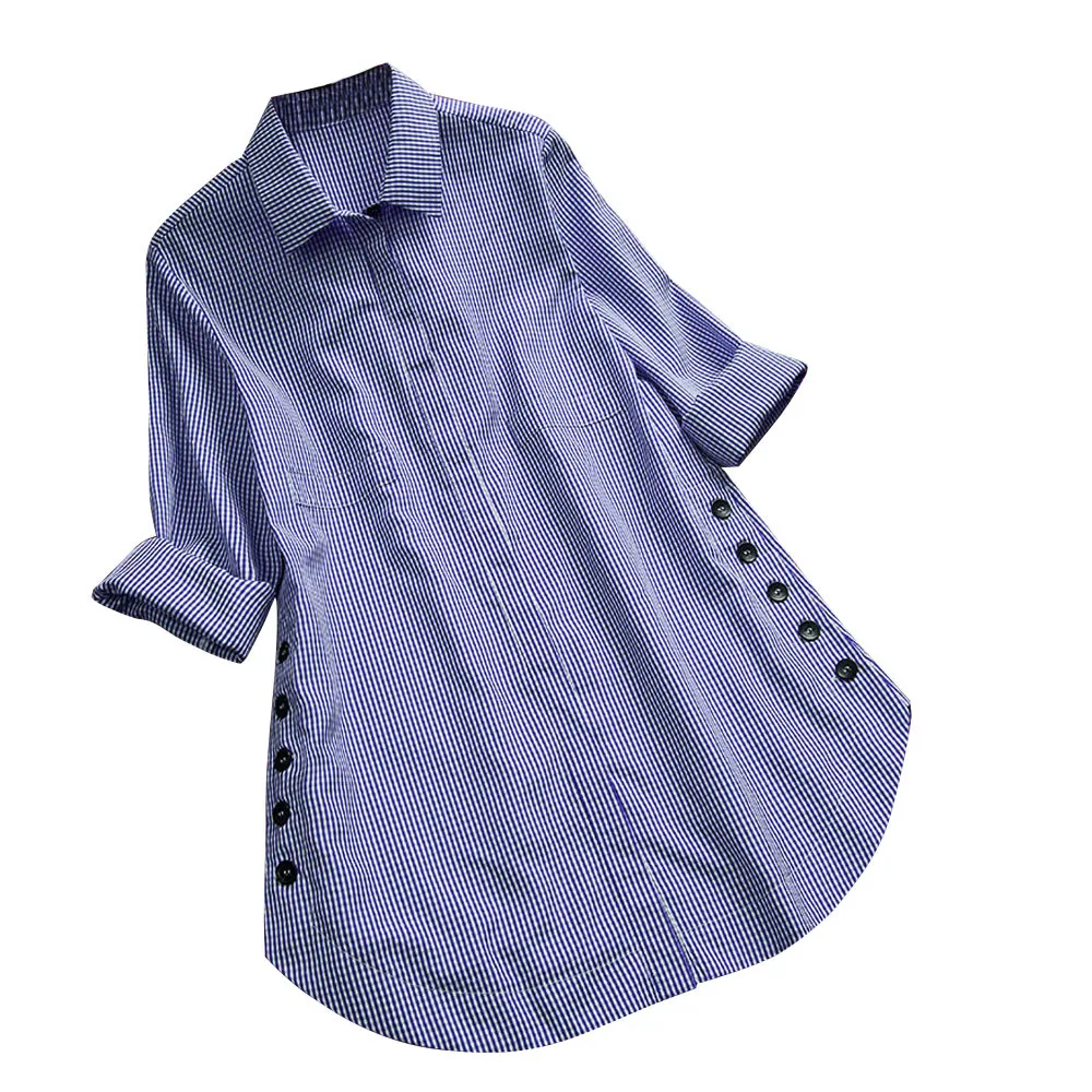Женские повседневные топы с длинным рукавом и пуговицами, рубашка свободного размера плюс, блуза с длинным рукавом, женская блузка et chemisier femme - Цвет: Синий