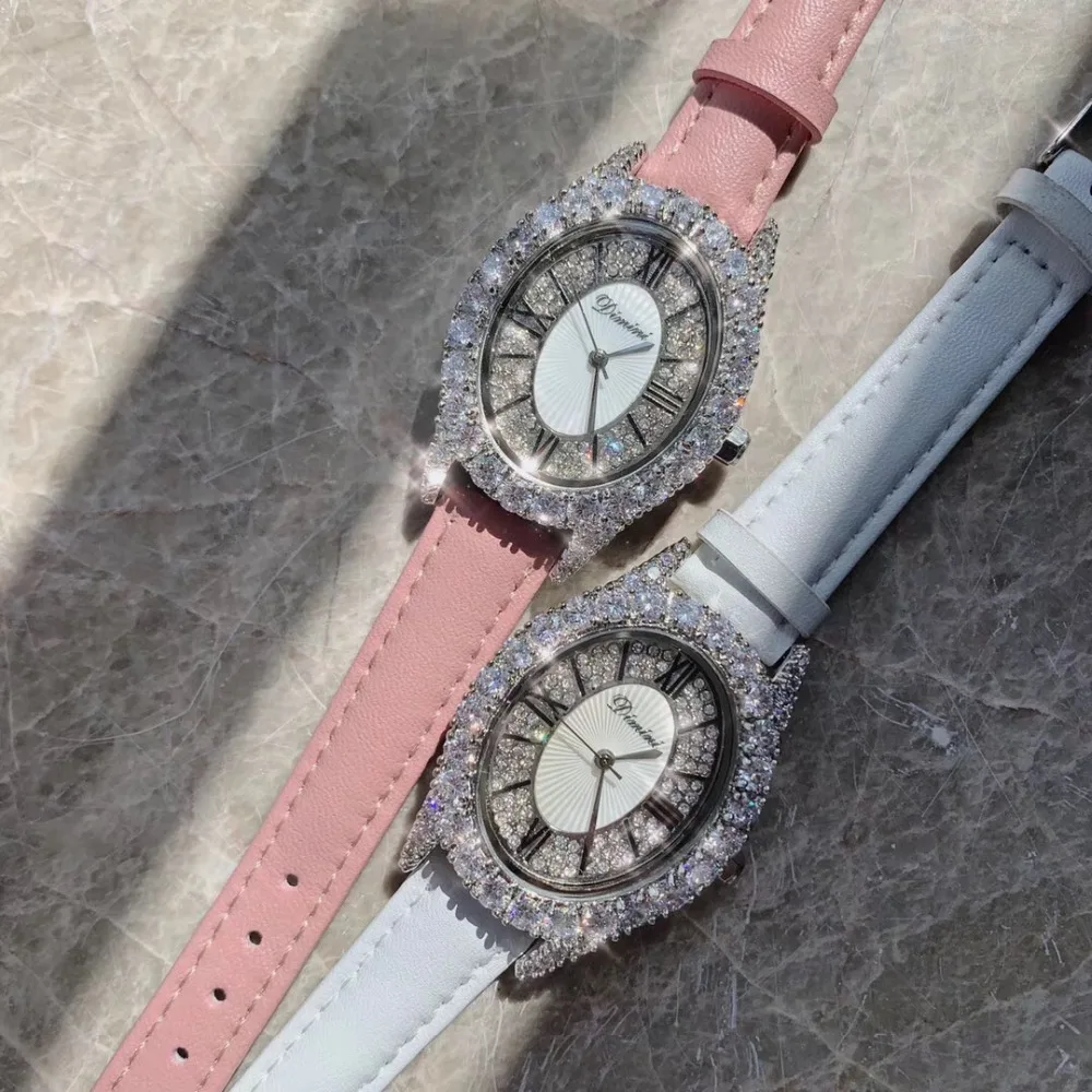 Ретро Элегантные Для женщин Овальный Ювелирные Часы брендовые модные Кристаллы наручные часы Водонепроницаемый натуральная кожаный для