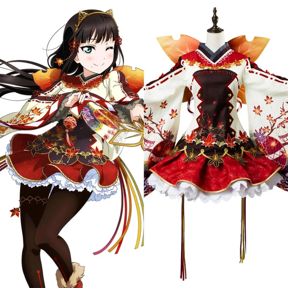 Косплей Love Live Kurosawa Dia! Кимоно Aqours женское в виде кленовых листьев косплей костюм