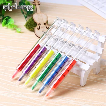 

6PCS Office Pens Needle Tube Syringe Fluorescent Pen Cute Art Highlighter Drawing Mark Pen for Student Stationery Gifts