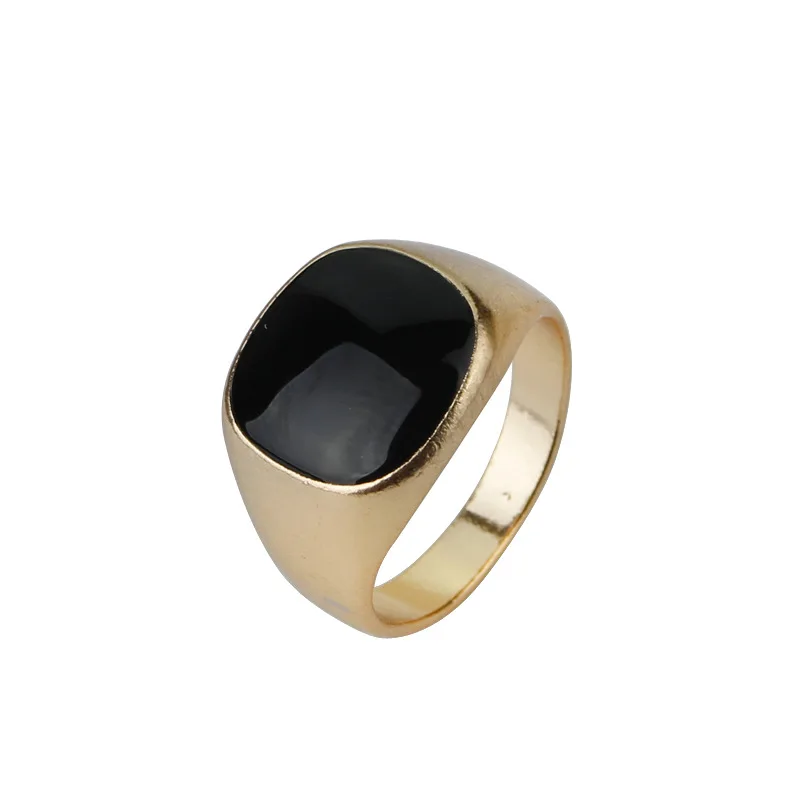 

Personality Simulation Black Onyx New Black Dripping Oil Finger Ring Hot Vintage Silver Gem Ring Male Hot-Selling Gold