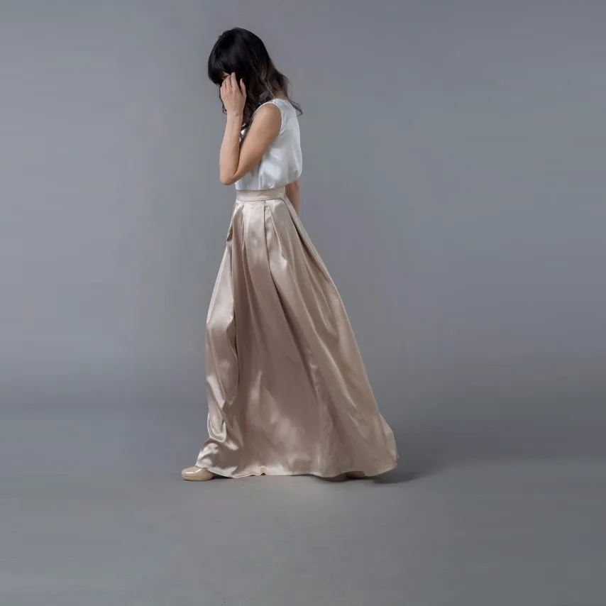Champagne satin maxi skirt Clearance
