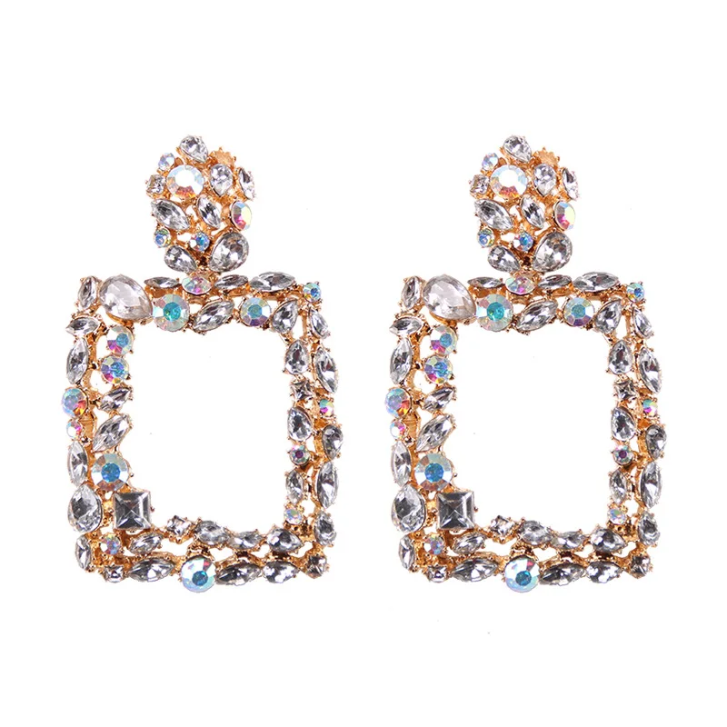 

Big Multicolored Square Pendant Drop Earrings for Women Fashion Geometric Metal Dangle Shiny Crystal Earrings Bohemian Jewelry