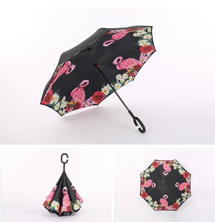 Только Jime Фламинго обратный зонт для женщин высокого качества, непродуваемый перевернутый Зонт Складной Дождливый автомобиль Большие