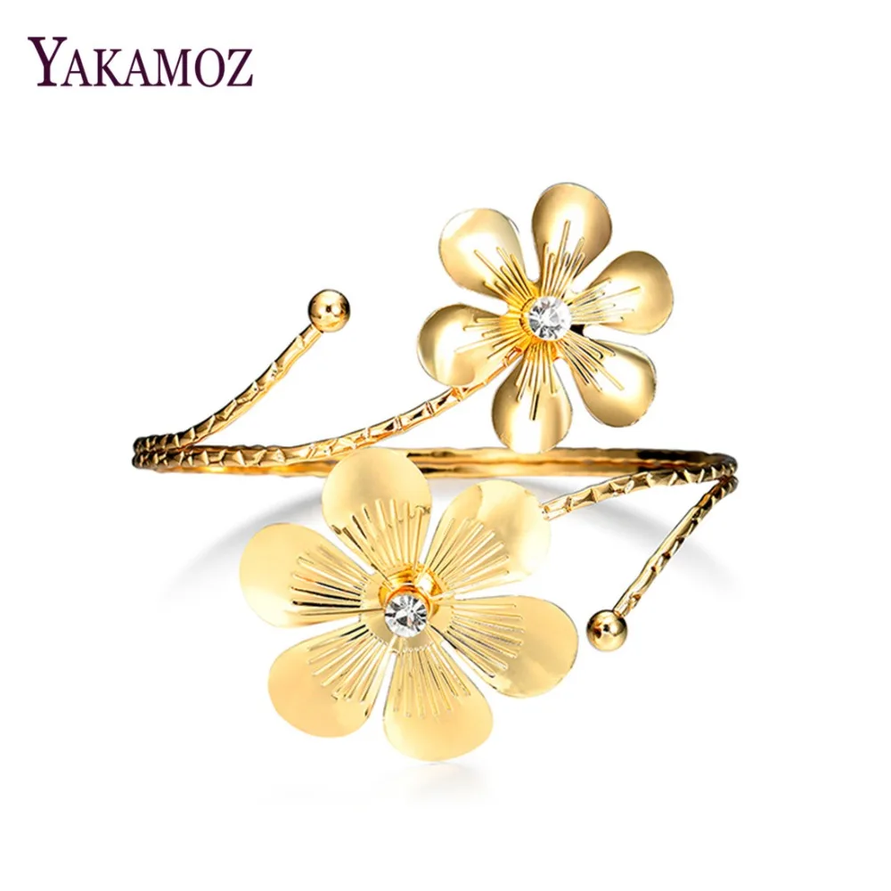 Top Quality Wide Opening Adjustable Bangle Bracelet Flower Cuff Gold