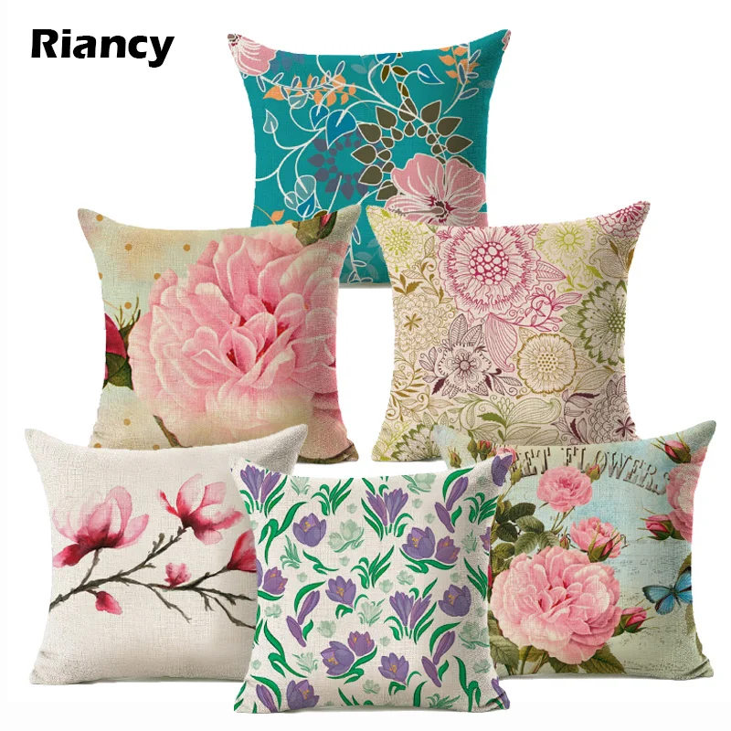 

1Pcs Flower Leaf Pattern Cotton Linen Cushion Cover Living Room Decorative Pillows Car Pillow Home Decoration Pillowcase 40031