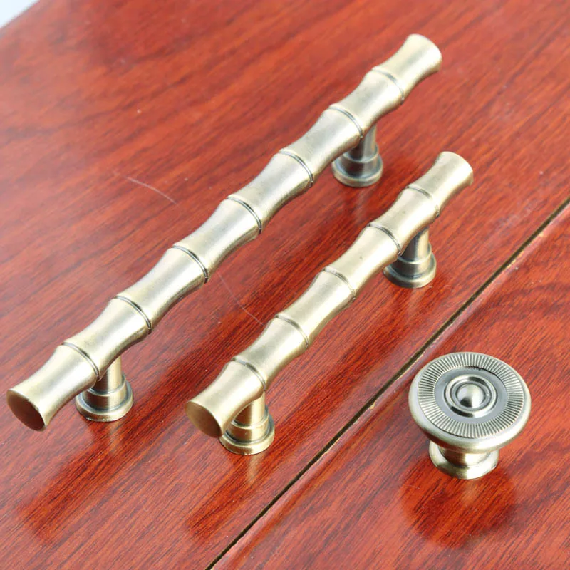 

64mm 96mm American style vintage Creative bamboo handles brushed antique brass dresser kitchen cabinet drawer pulls knobs ABH