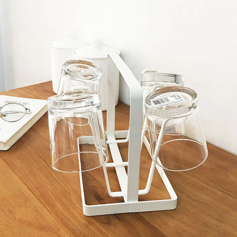  Creative Iron 6 Cups Mug Glass Stand Holder Drying Shelf Home Kitchen Hanging Drainer Storage Rack 