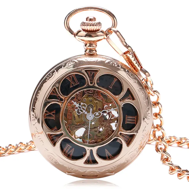 Vintage Rose Orologio Da Tasca In Oro Numeri Romani Hollow Meccanica Di Scheletr Vintage Rose Orologio Da Tasca In Oro Numeri Romani Hollow Meccanica Di Scheletr