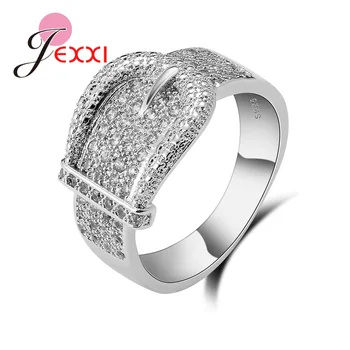 

Fashion Shiny Belt Ring For Women Delicate Austrian White Crystal Silver Bijoux High Quality 925 Sterling Silver Jewelry