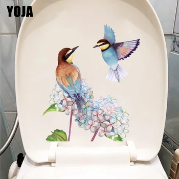

YOJA 19.1*22.9CM Classic Hand Drawn Flowers And Birds Toilet Seat Stickers Home Wall Decor T1-0929