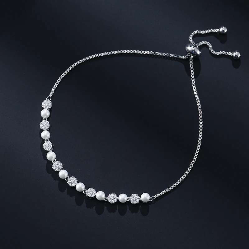 UILZ, модный дизайнерский браслет невесты, круглый кубический циркон и искусственный жемчуг, регулируемый браслет для свадьбы, Рождественский подарок UB2057