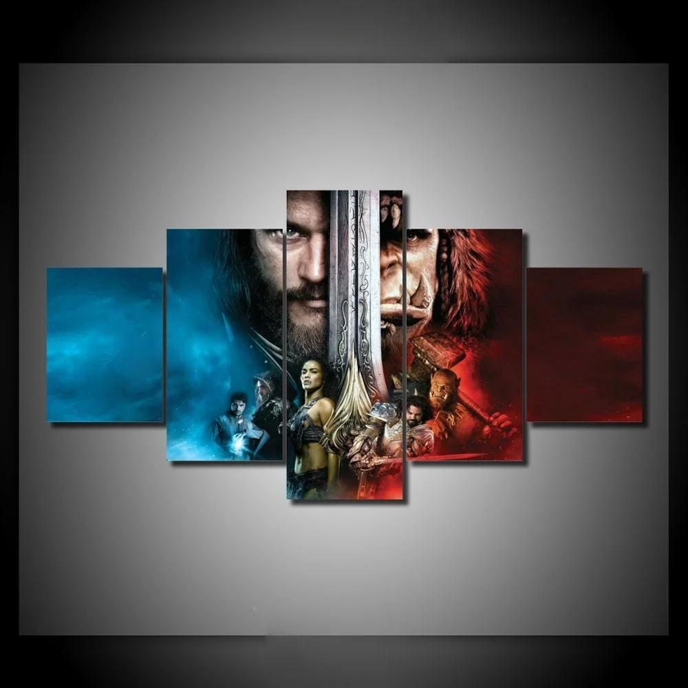 

Home Decoration Printed Painting Pictures 5 Panel World Of Warcraft Game Wall Art Modular Modern Canvas Poster For Living Room