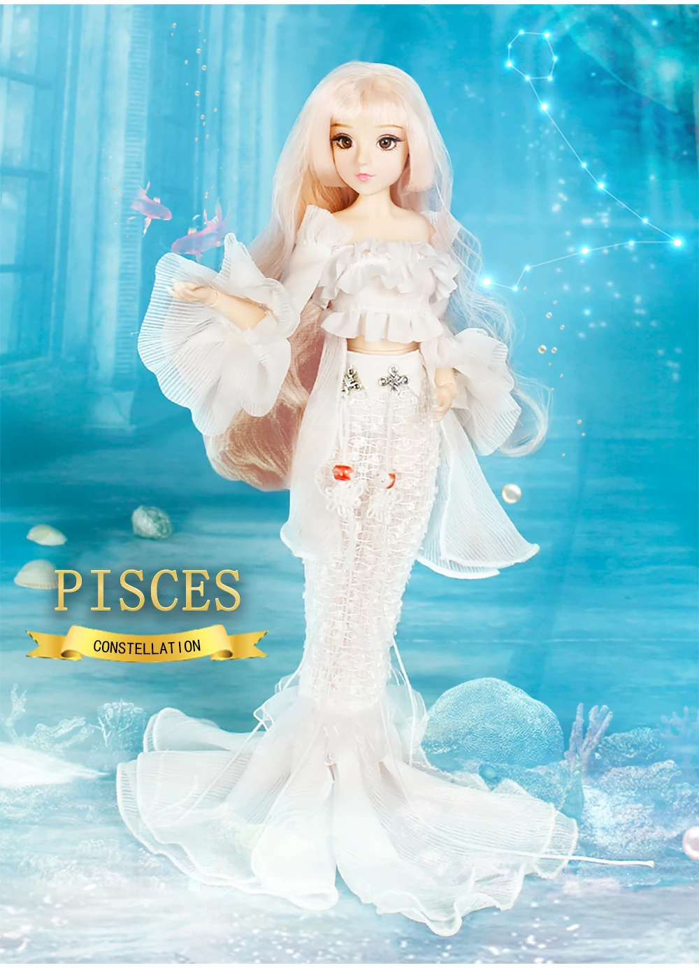 DBS MMG Dream Fairy BJD 12 constellations Pisces with white lace outfit shoes stand necklace 14 joint body girl gift toy - AliExpress Toys & Hobbies