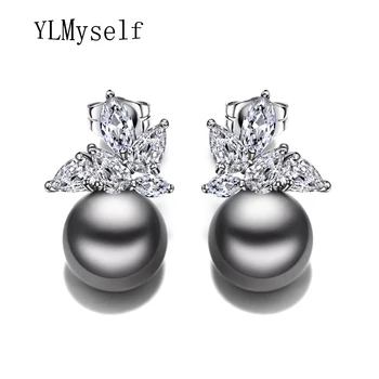 

Fashion stud earrings with simulated gray pearl oorbellen dropshipping wholesale Women Earring Statement jewelry