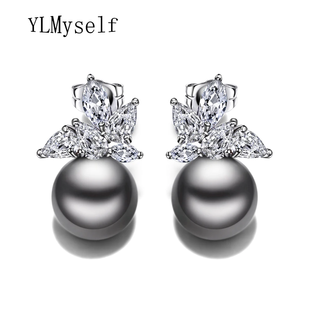 

Stud Christmas Earrings With Round Gray Pearl Oorbellen Dropshipping Wholesale Large Stock Women Statement jewelry