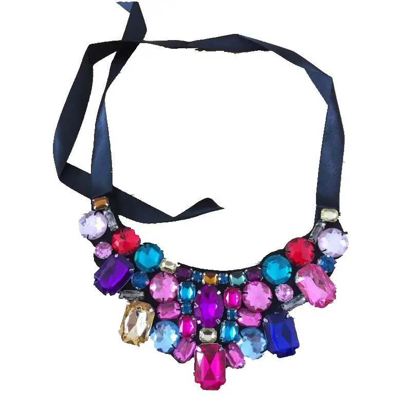 

CirGen Fashion Handmade Neck Chokers Multi Color Acrylic Crystal Ribbon Cloth choker collar necklace women jewelry Item,AF804