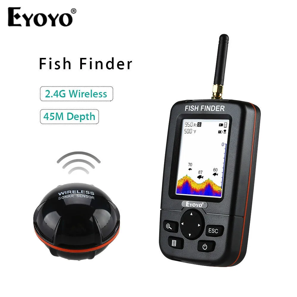 

EYOYO Wireless Fish Finder 45M/120Ft Depth Sonar Sensor Sea Ocean Lake Capturing Transducer Fishfinder White LED Backlight