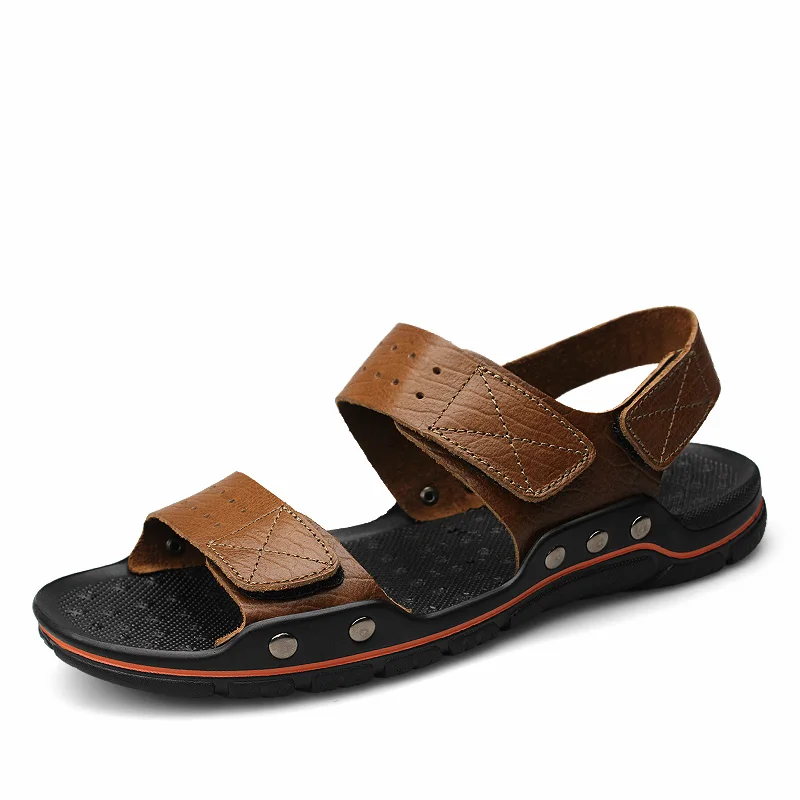

2019 New Men Sandals Genuine Leather Cowhide Men Sandals Summer Quality Beach Slippers Casual Sneakers Outdoor Beach Shoes C4