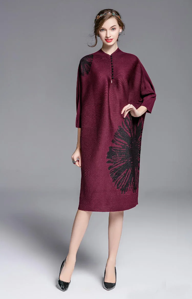 Весеннее женское платье Miyak со складками, модное дизайнерское свободное платье большого размера с длинным рукавом и принтом, женское платье до колен, халаты