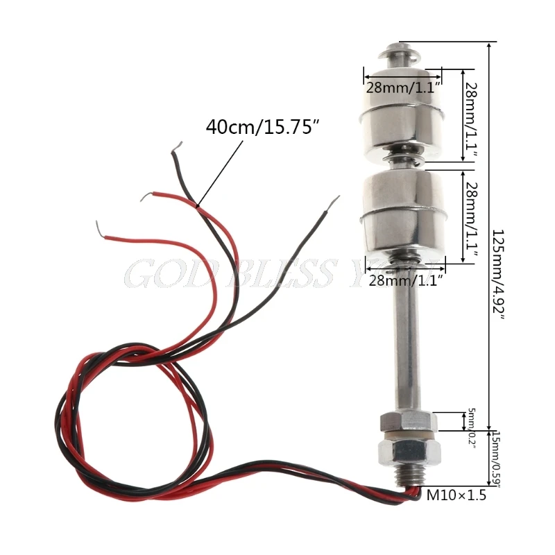 220V 10W 120mm Float Switch Auto Tank liquid Water Level Sensor Stainless Steel