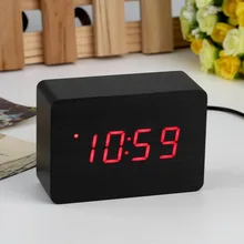 Домашнего использования современных датчик Деревянные часы двойной светодиодный дисплей Бамбука часы цифровой будильник LED часы показывают время голос управления
