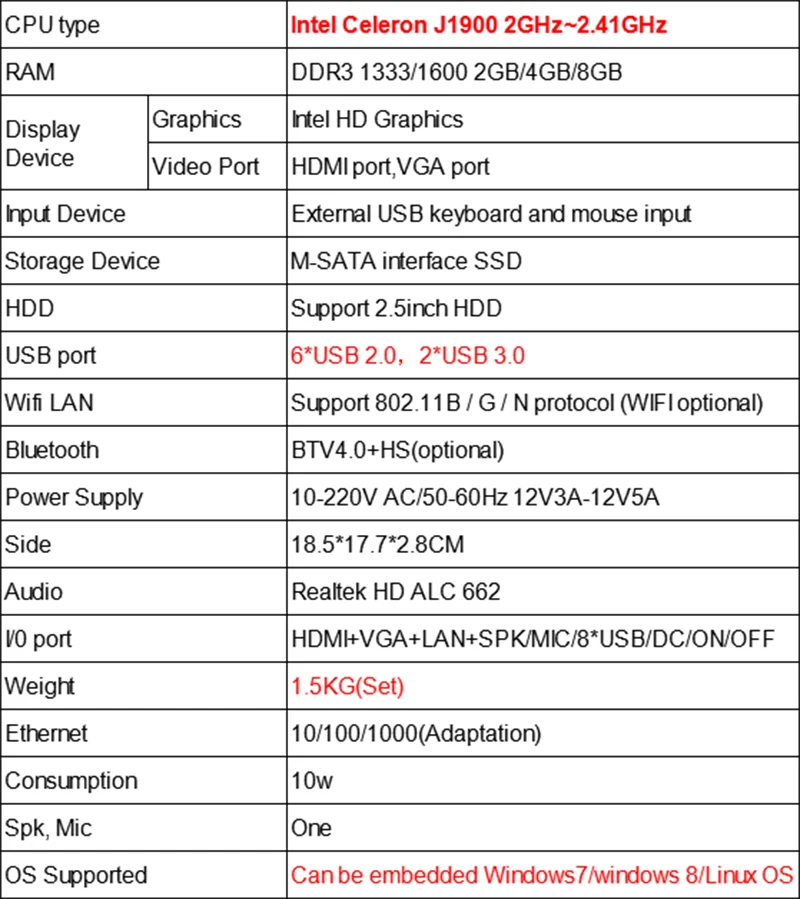 Дешевые Intel 4 ядра безвентиляторный мини-ПК J1900 Max 2,42 ГГц Intel HD Графика 1080 P HTPC tv КОРПУС Windows компьютер Linux микро шт