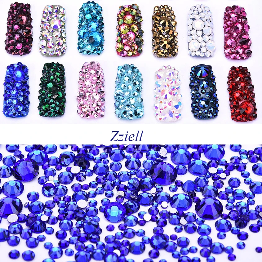 Zziell ss3 ss30 смешанный размер сапфировые Стразы Strass Серебряный SMC Foiled Non Hotfix для