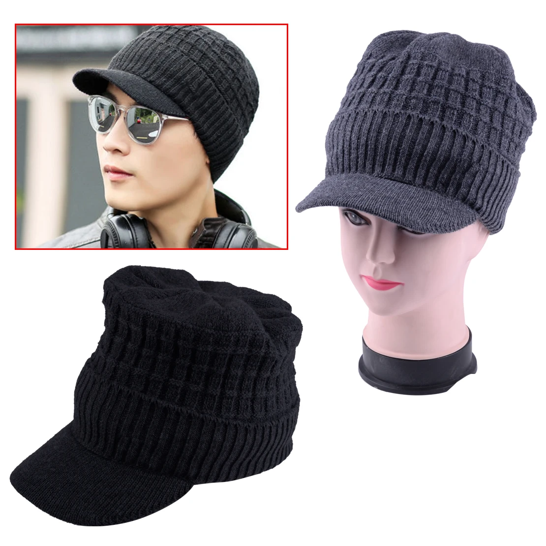 

Men Women Winter Warm Sports Knit Ski Visor Outdoor Beanie Brim Cap Hat