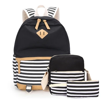 

WILIAMGANU Canvas Women Backpack 3 Pcs/set Preppy Rucksack Large Capacity Travel Laptop Bagpack New School Bag Mochila Escolar
