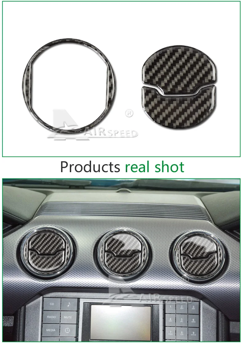 Ford Mustang Carbon Fiber Car Interior Central Air Conditioner Outlet Decorative Cover Sticker (4)