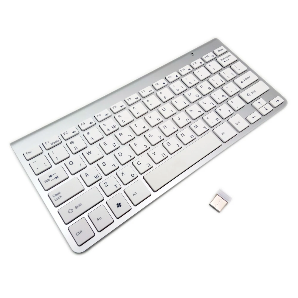  Russian Spanish French Arabic Hebrew Keyboard 2.4G Wireless Ultra-Thin Mute Keyboard for Mac Win XP