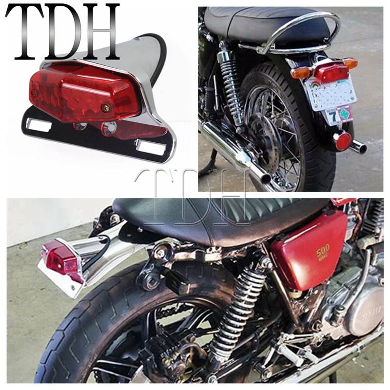

Motorcycle Chrome LED Tail Light Brake Stop Licence Plate Lamp Lucas Style For Harley Chopper Custom Cafe Racer Scrambler Honda