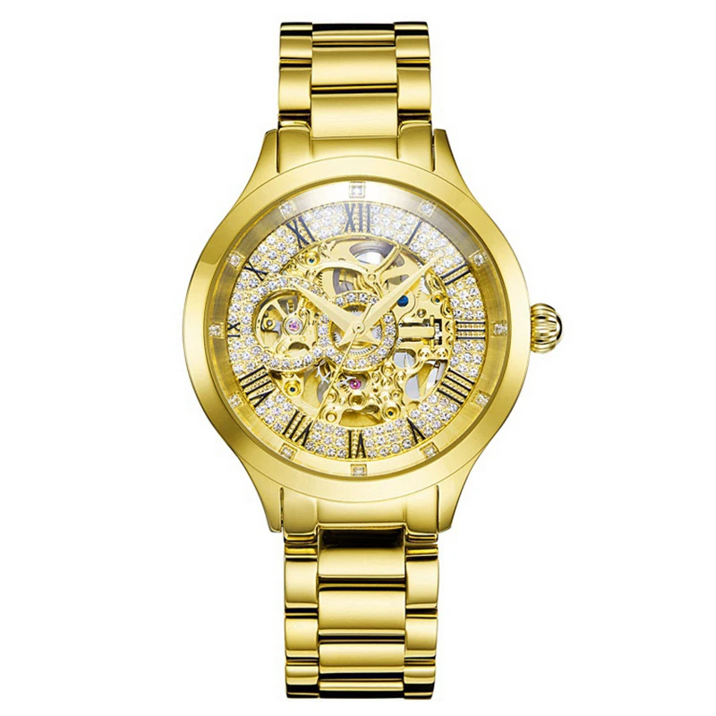 

Hollow Gold Watches Woman Automatic Mechanical Watch Ladies Drill Watch Steel Waterproof Clock Top Brand Luxury Relogio Feminino