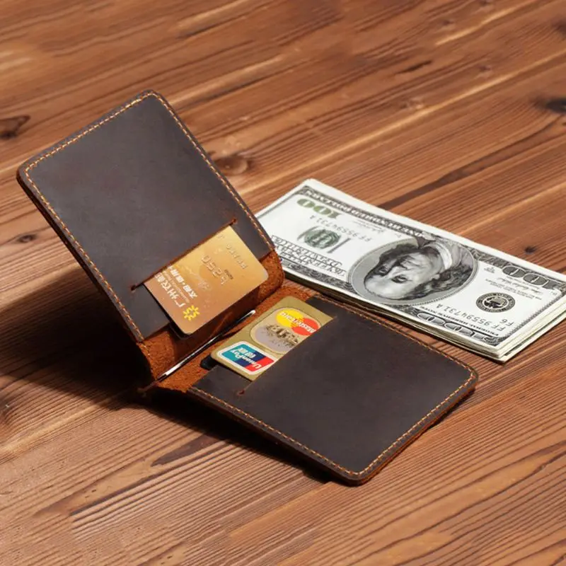 Портативный ультра-тонкий Простой зажим для денег кожаный двойной мини-кошелек