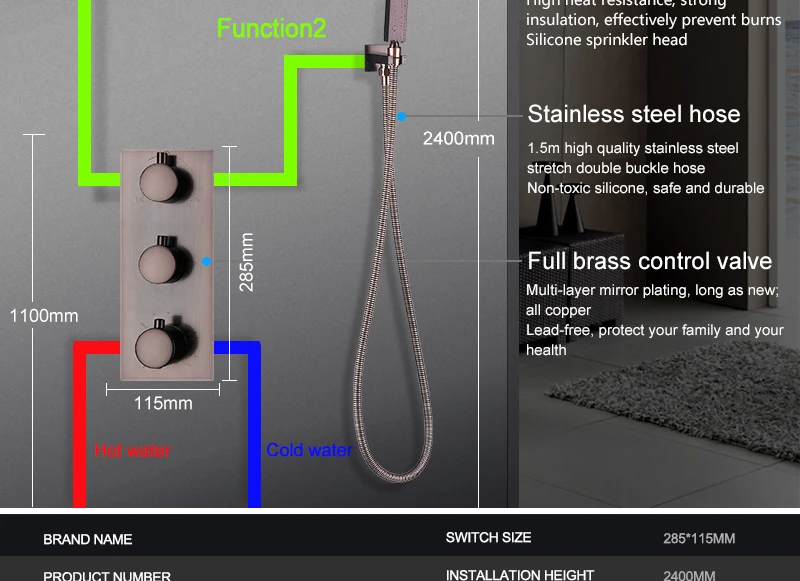 Premium Quality Brass Black Shower Set Bathroom 16 Rain Thermostatic Faucets ORB LED Shower Spout Diverter Mixer Handheld Set (14)