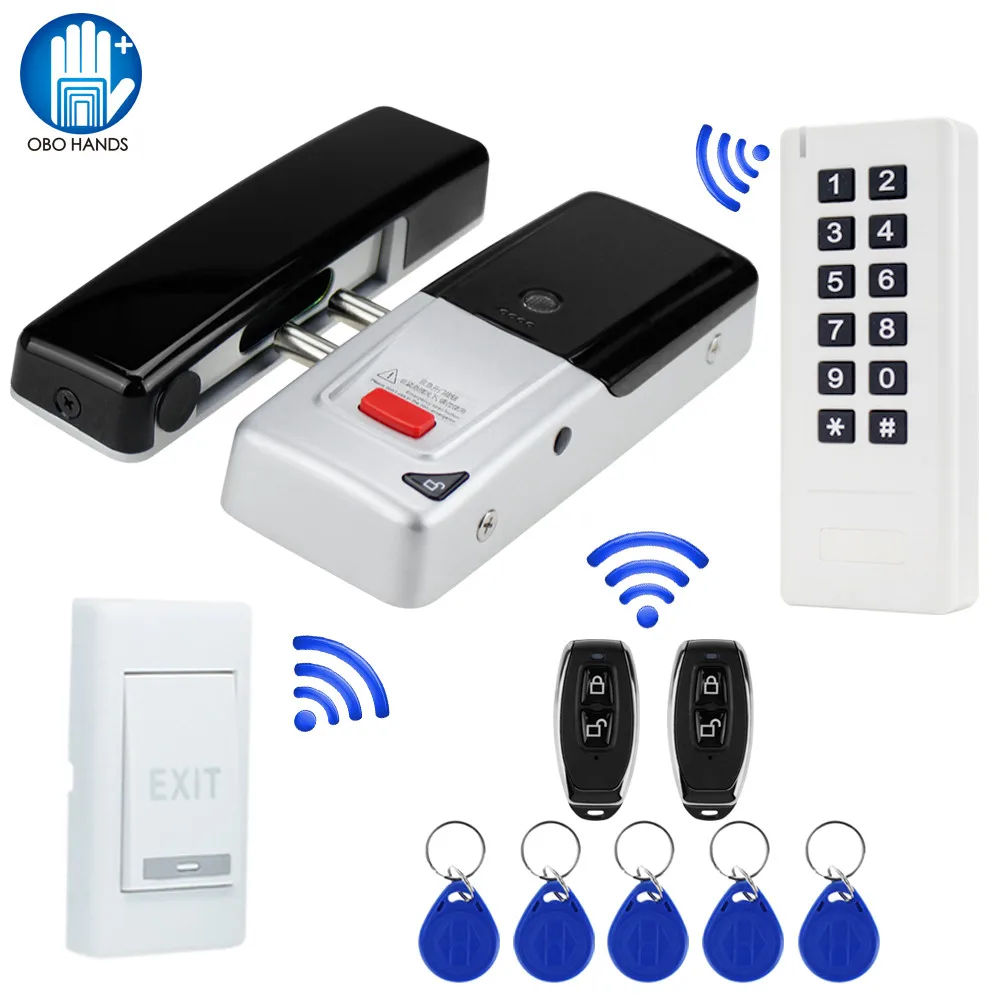 

Access Control Kit Set With Wireless Electric Lock Fingerprint Time Card Machines 433MHz RFID Keypad Card Reader+Remote Control