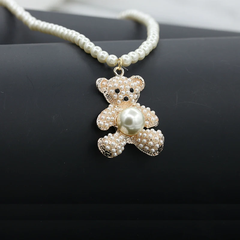 

Luxury Simulated Pearl Chain Crystal Clear Rhinestone Cross Bear Flower Heart Pendant & Strand Necklace Fashion Jewelry