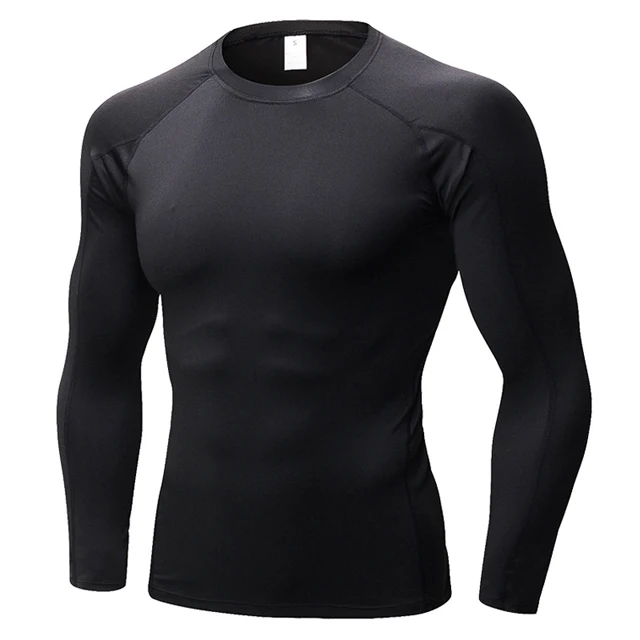 Мужской спортивный комплект для бега, компрессионная футболка+ штаны, облегающая кожу, с длинными рукавами, Рашгард для фитнеса, ММА, тренировочная одежда, спортивный костюм для йоги - Цвет: black T-shirt