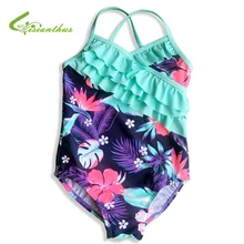 Летние Детские бикини для маленькой девочки цельные купальники купальный костюм Пляжная одежда боди с изображениями фламинго для детей купальники с оборками