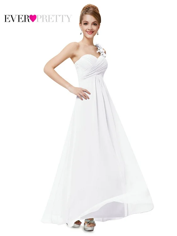 [Большая распродажа] элегантные платья подружки невесты Ever Pretty EP09768 шифоновые длинные специальные платья на одно плечо vestido de noiva - Цвет: White