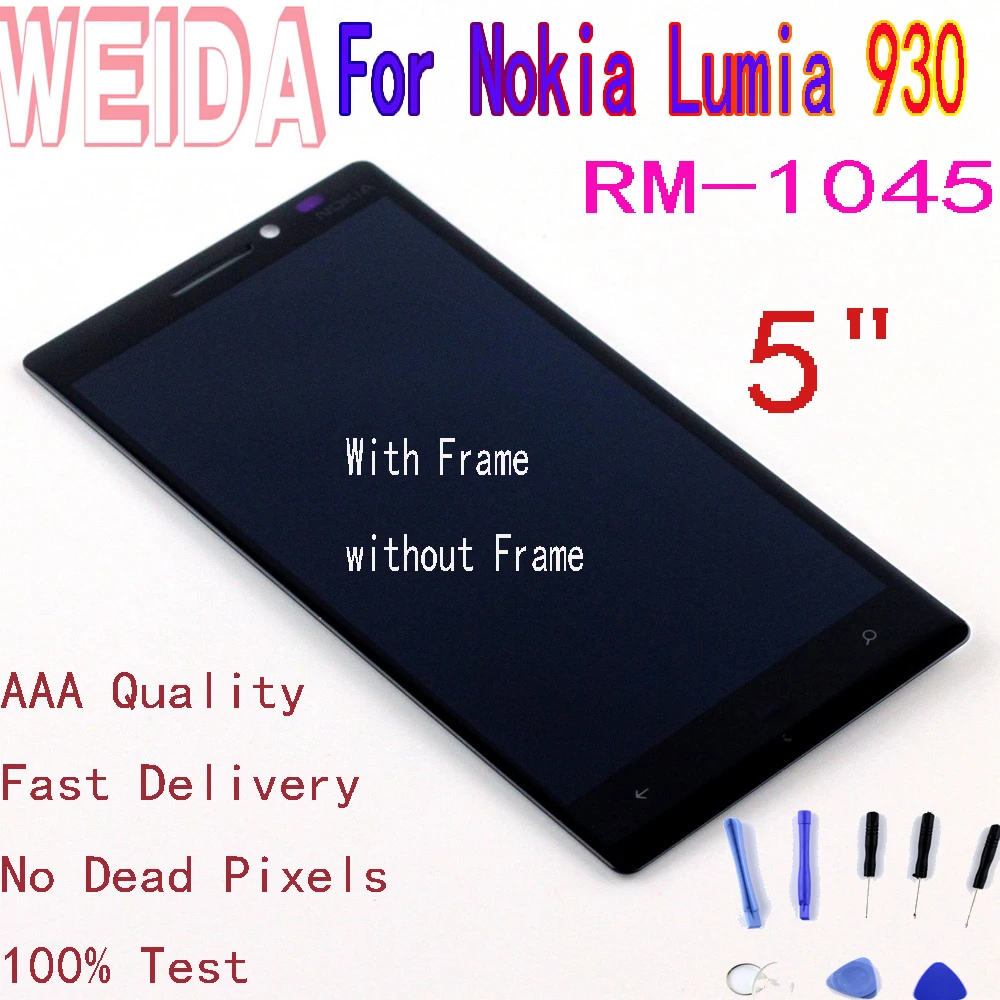 

WEIDA 5" For Nokia Lumia 930 RM-1045 LCD Display Touch Screen Digitizer Assembly Frame with Tool