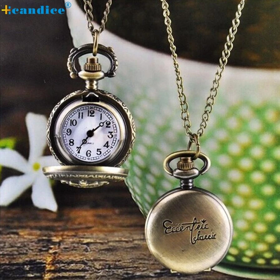 

Hot Fashion Vintage Retro Bronze Quartz Pocket Watch Pendant Chain Necklace Creative Mar07