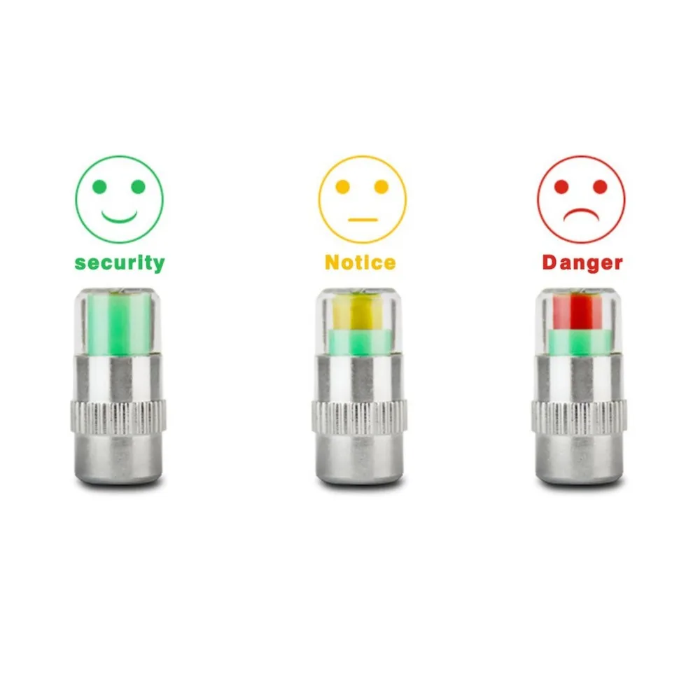 

4Pcs 2.4Bar 36PSI Air Warning Alert Tire Valve Caps Pressure Sensor Monitor Light Cap Indicator for Cars Accessories
