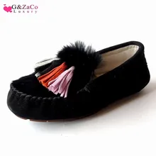 G& Zaco/Роскошные туфли на плоской подошве; сезон весна-лето; модная женская обувь на плоской подошве из мягкой натуральной коровьей кожи с кисточками и кроличьим мехом