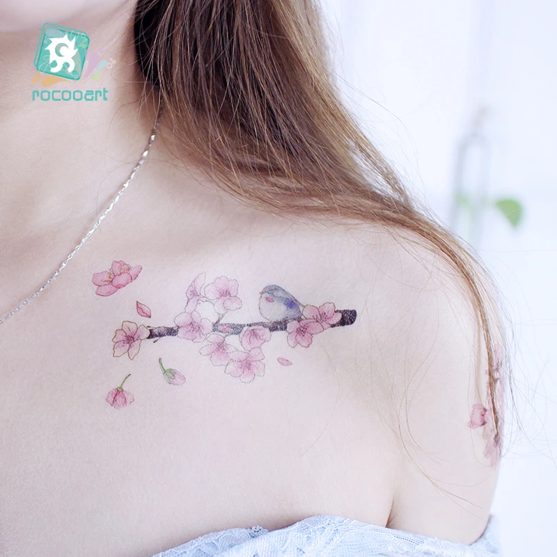 Цветы Rocooart искусственные татуировки Сакура наклейки нагрудные