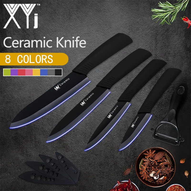 

XYj Kitchen Ceramic Knife Set 5 Piece Multi-color ABS+TPR Handle 3 4 5 6 inch Knives Free Peeler and Covers Cooking Accessories